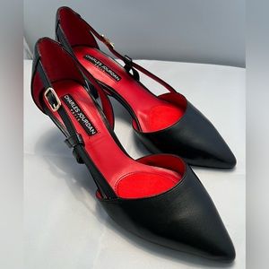 Charles Jordan Paris Black Kitten heel slingbacks.  Size 6 - New without box